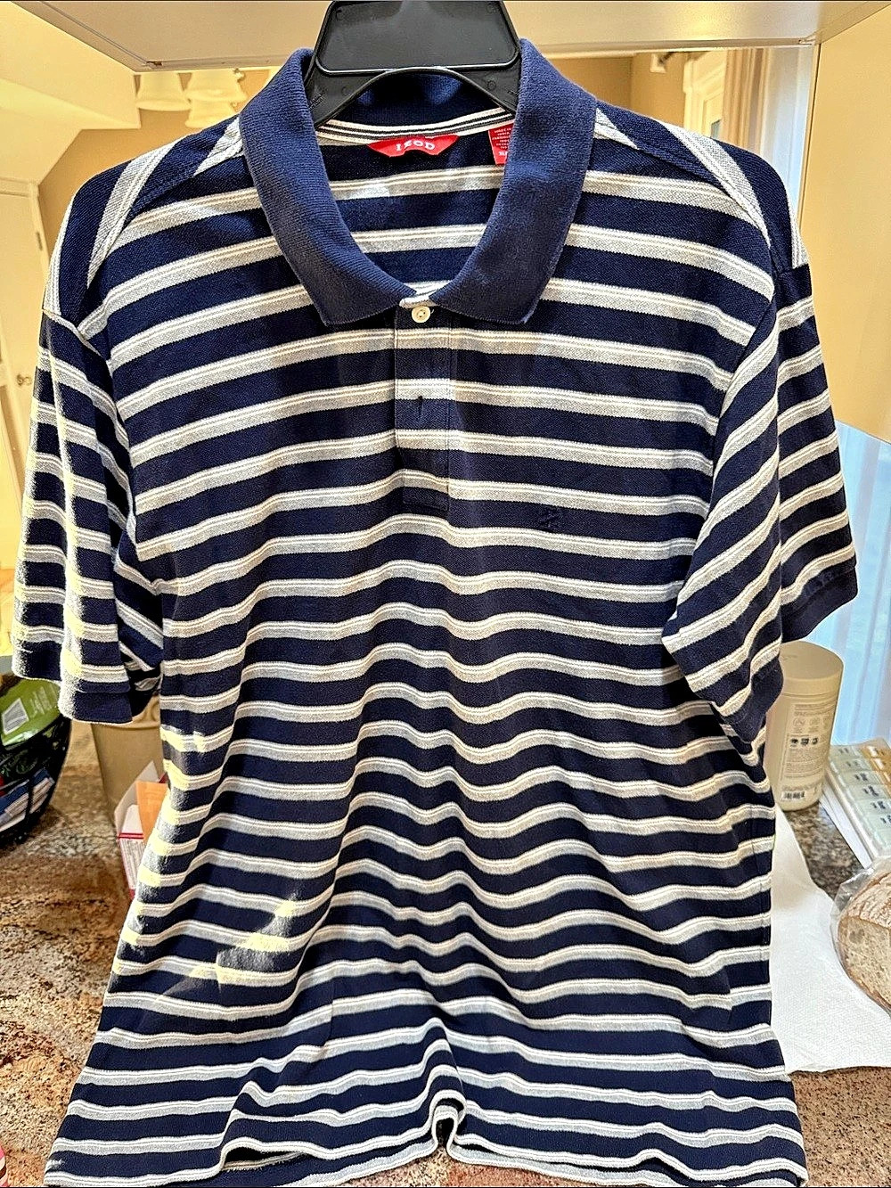 IZOD Men's Striped Polo Blue & White XL